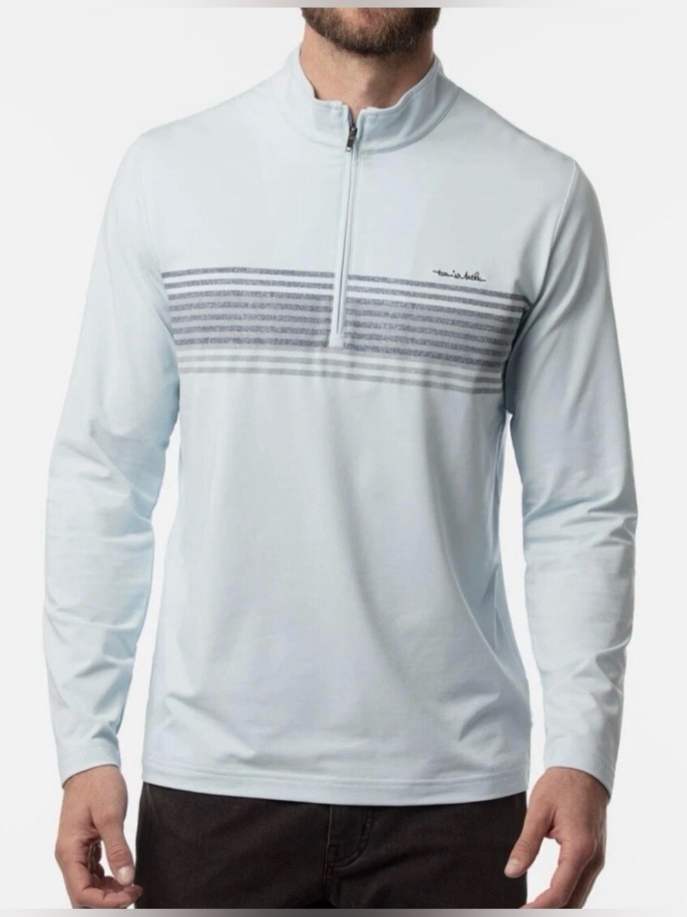Travis Mathew Golf 1/4 Zip Pullover Light Blue Stripe Large